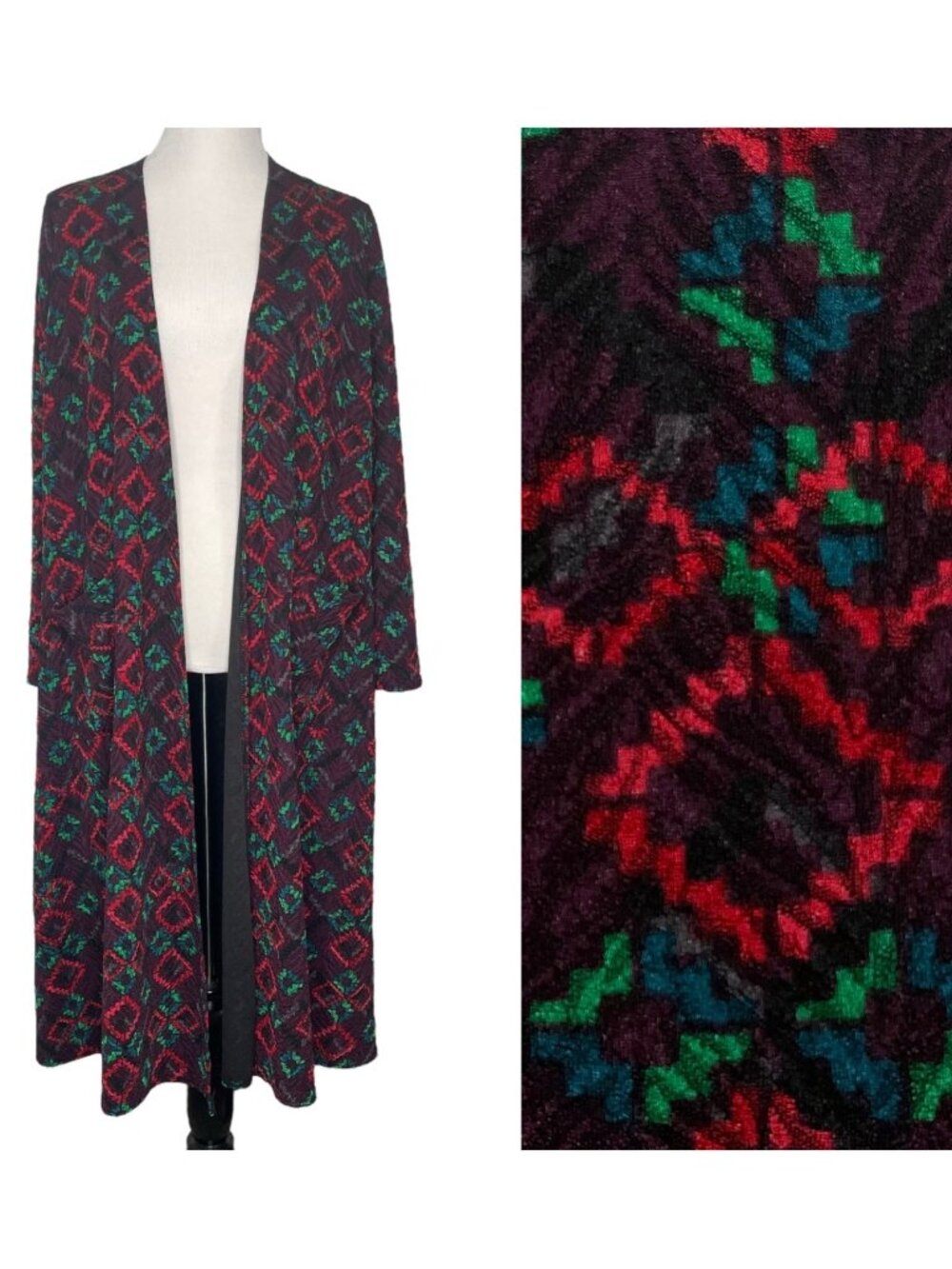 LuLaRoe Womens Sarah Duster Cardigan Small Geometric Open Front Pockets